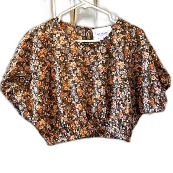 MVN The Label Cropped Floral Elastic Short Sleeve Top - Size US 8 - NWT - Picture 2 of 5